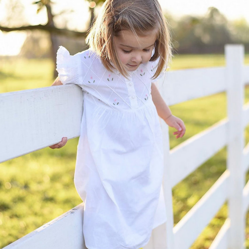 Rose White Cotton Embroidered Dress - The Well Appointed House