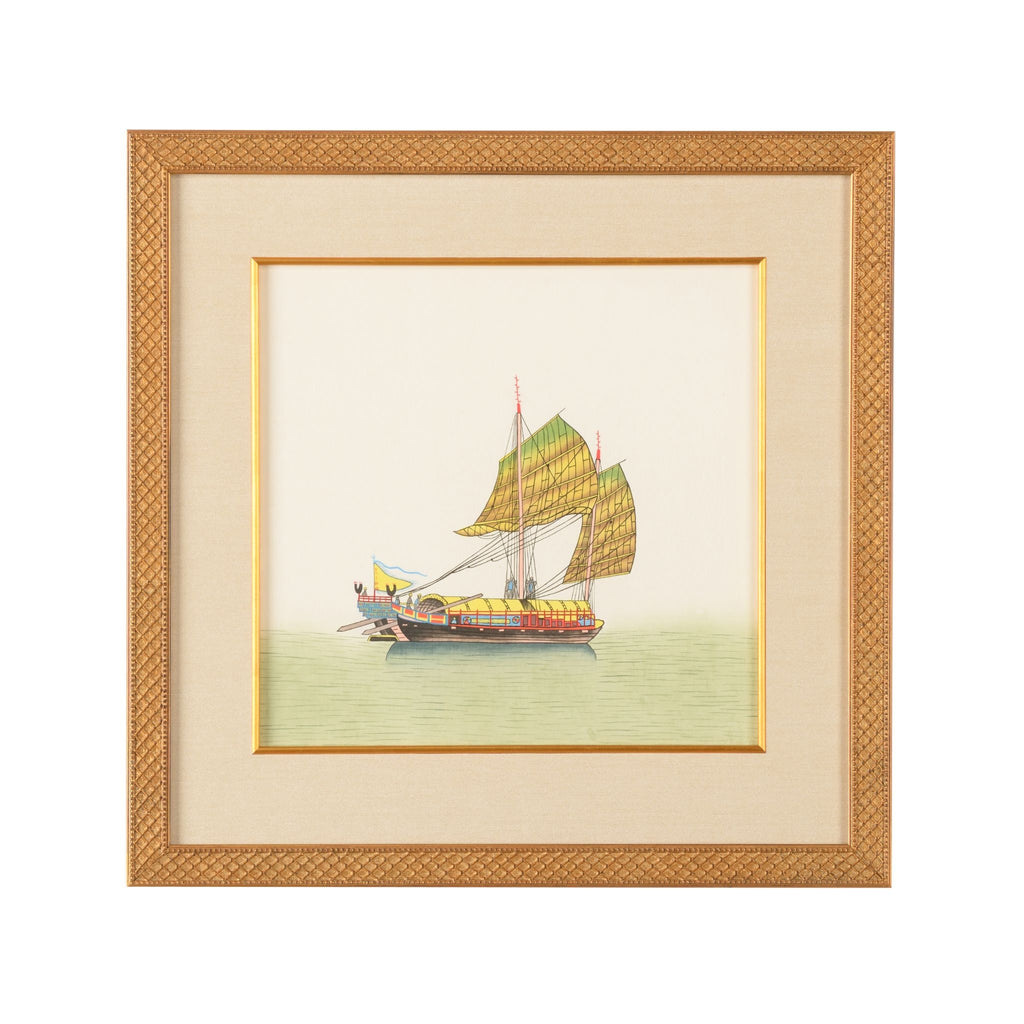 Chin Junks Sail Half Watercolor on Silk Wall Art - The Well Appointed House