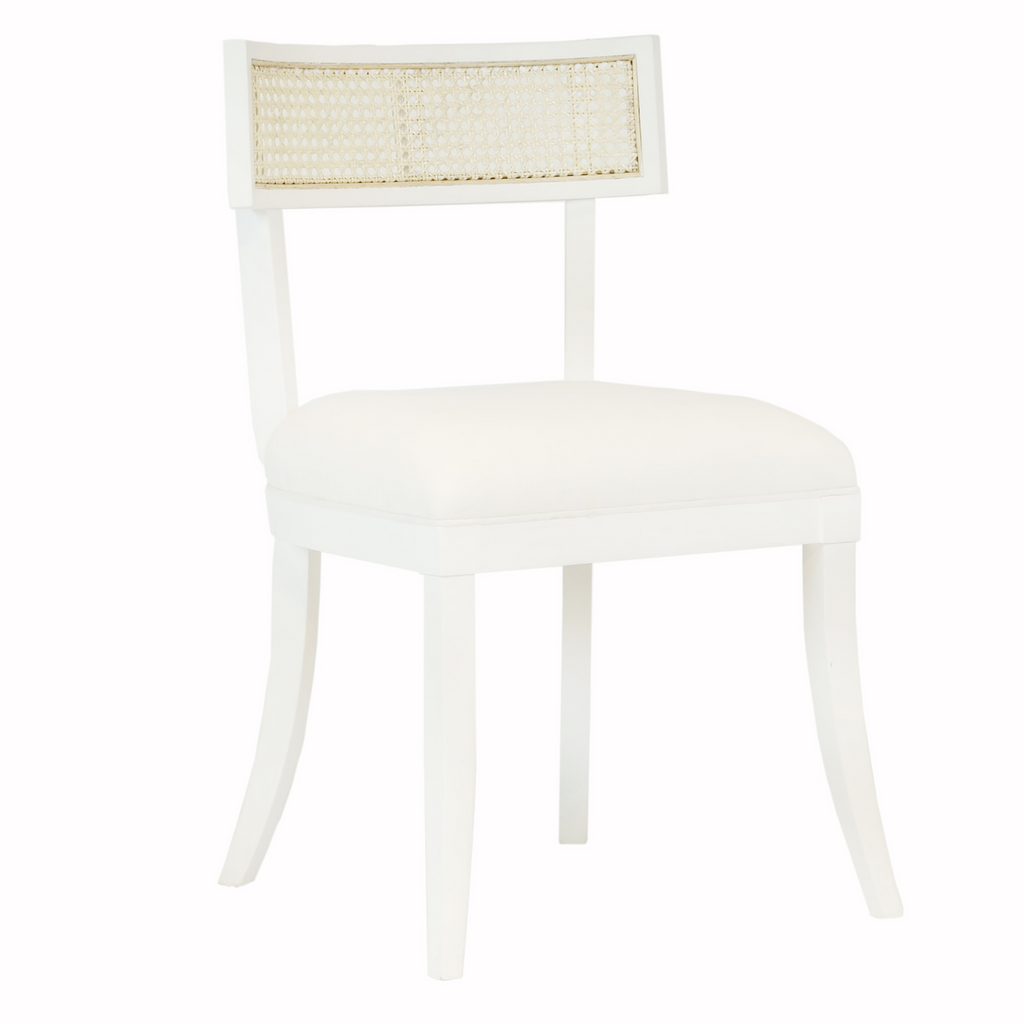 Britta Dining Chair with Cane Detail in Matte White Lacquer - Dining Chairs - The Well Appointed House