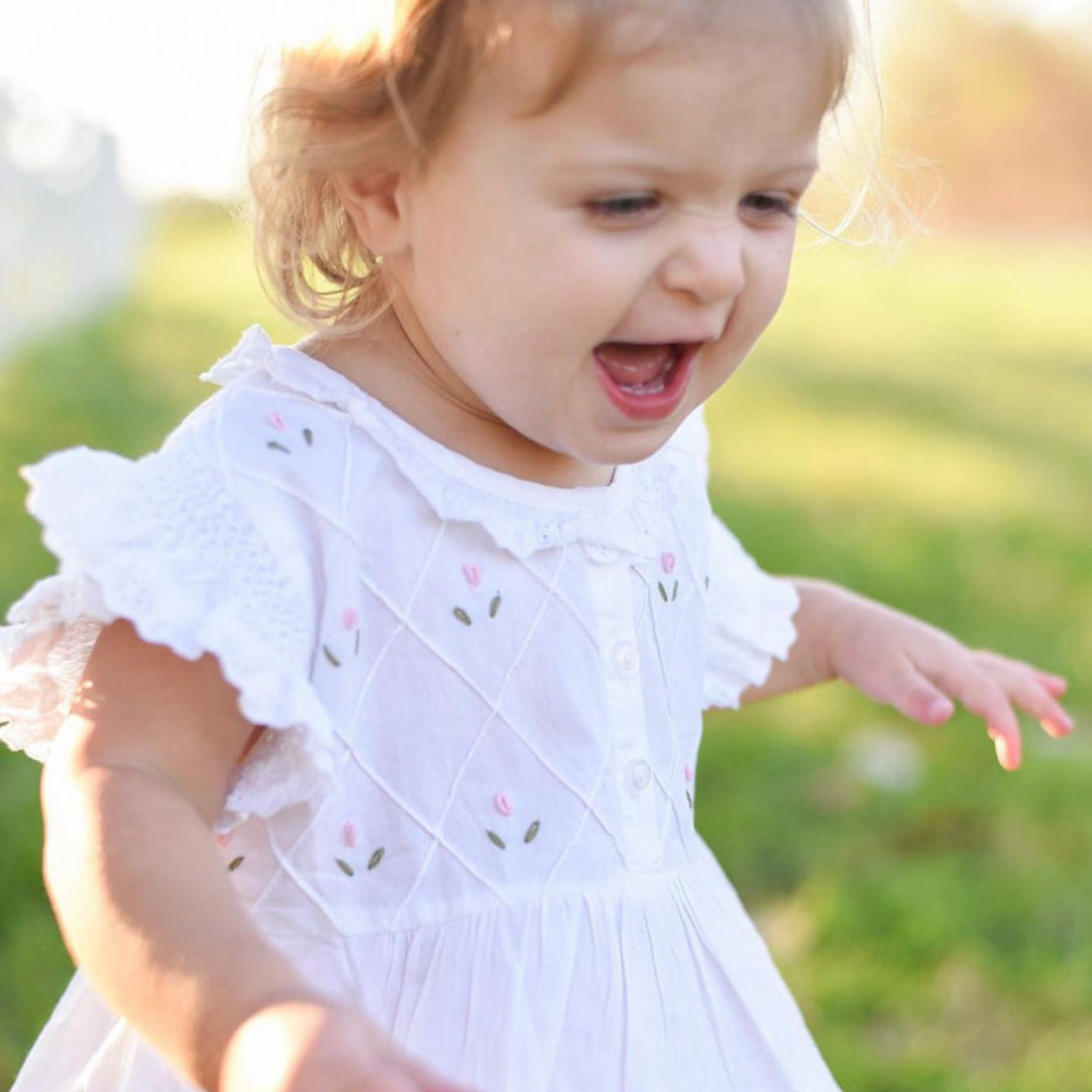 Rose White Cotton Embroidered Dress 3-4y