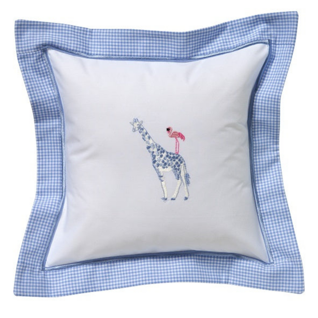 Baby Pillow Cover in Giraffe & Flamingo Blue/Pink - The Well Appointed House