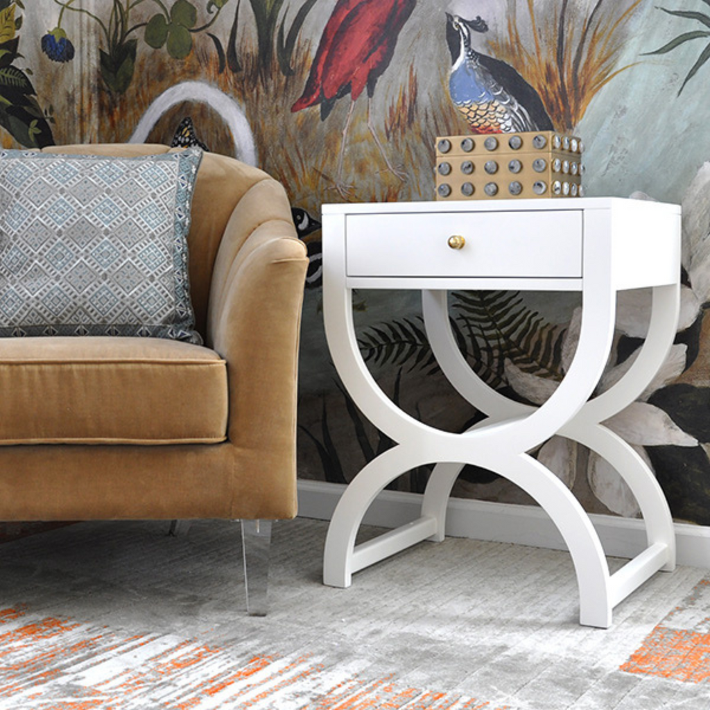 Alexis One Drawer Side Table in Matte White Lacquer - The Well Appointed House
