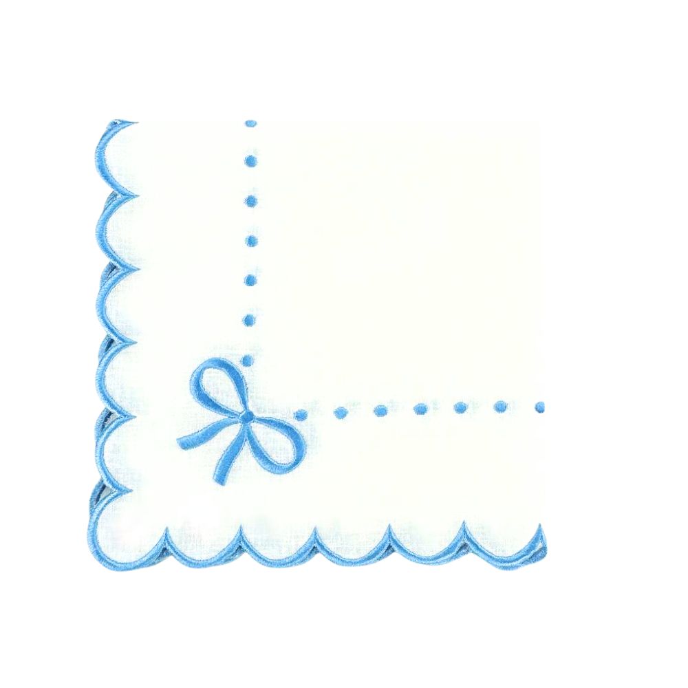 Studio Collection: Juliet Bows Napkins in Linen in White/Blue (Set of 4) - The Well Appointed House