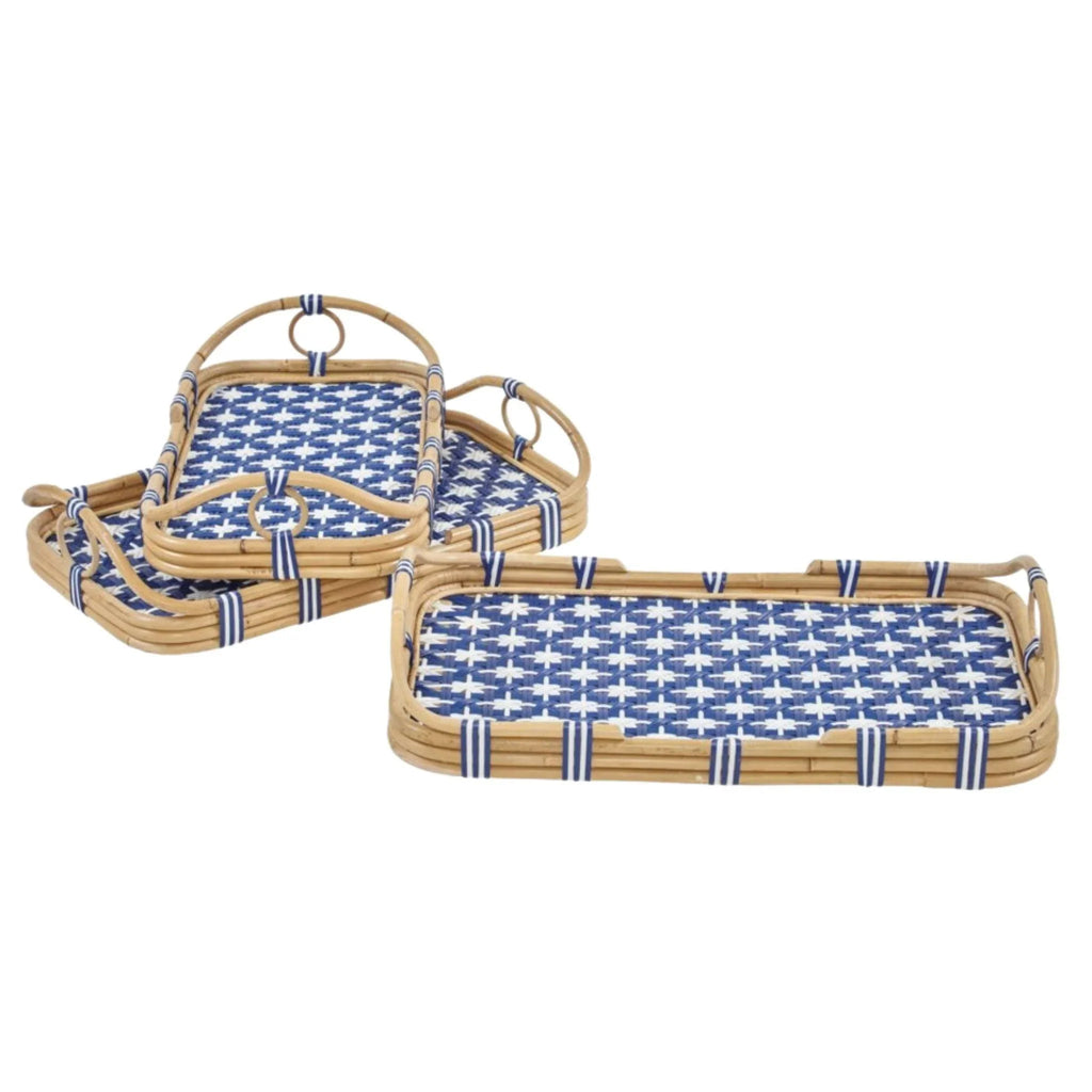 3pc Nested Tray Set in Navy-White Star Pattern - Trays - The Well Appointed House