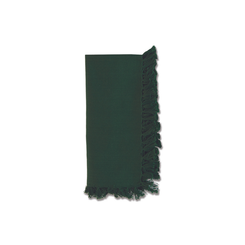 Set of Four Essential Dark Green Fringed Napkins - The Well Appointed House