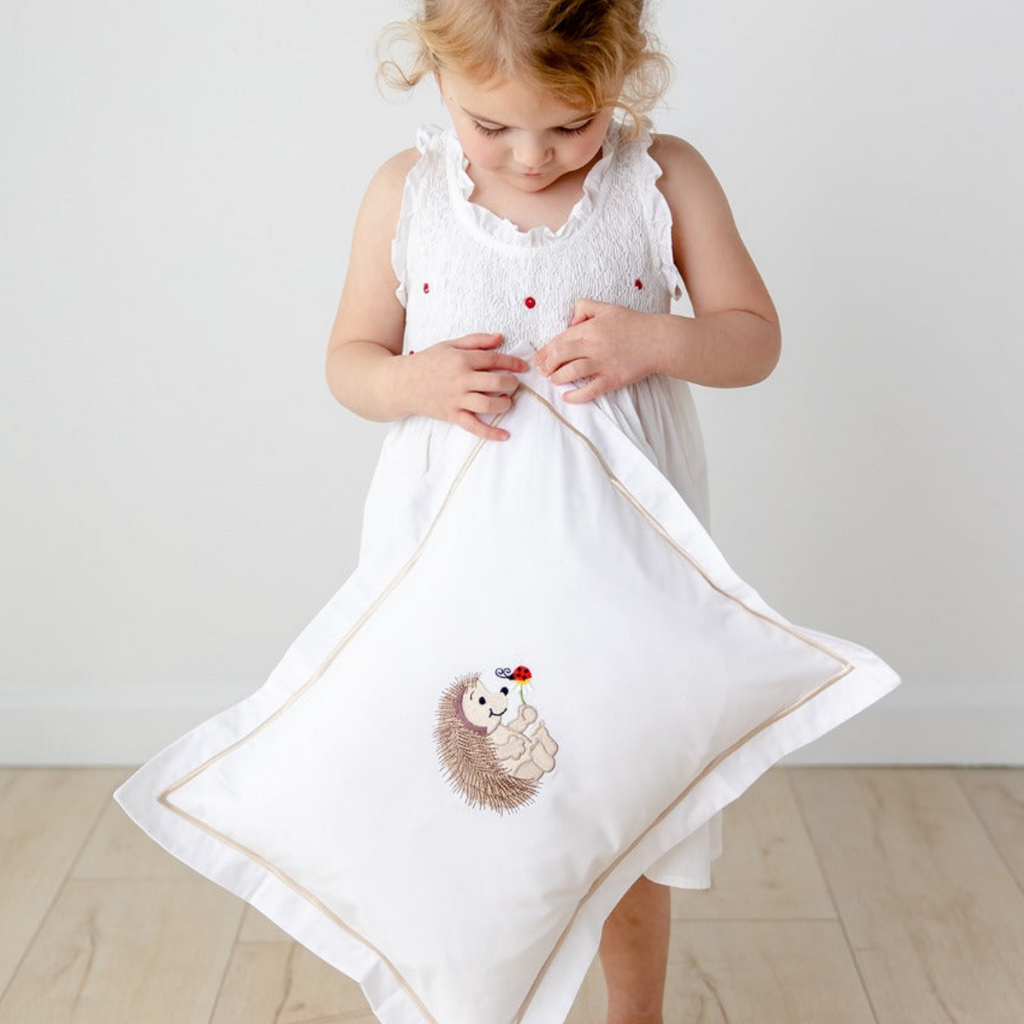 Noa White Cotton Dress, Smocked with Hand Embroidery - The Well Appointed House