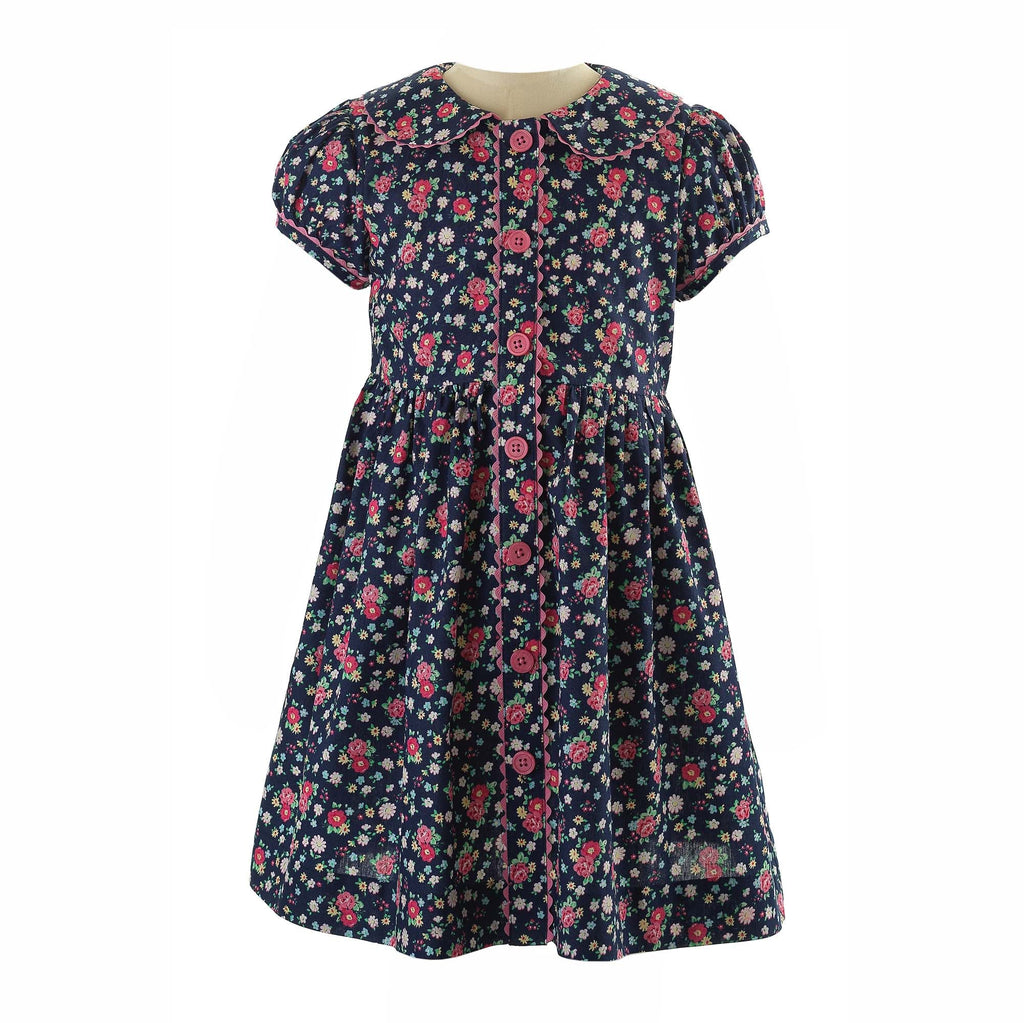 Floral Button-Front Dress, Navy - The Well Appointed House