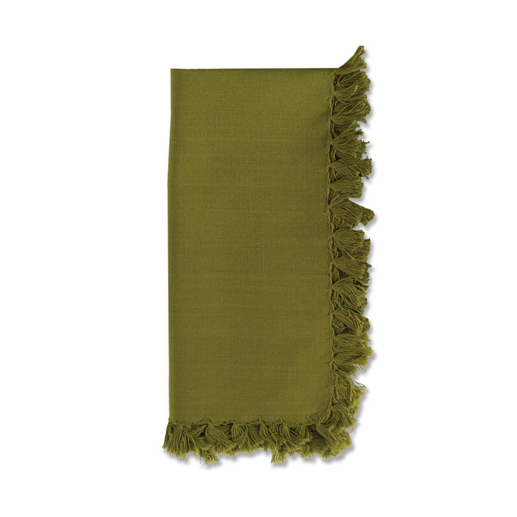 Set of Four Essential Olive Fringed Napkins - The Well Appointed House