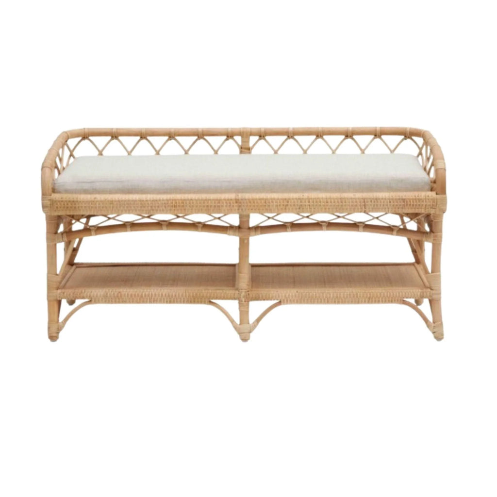 48" Natural Rattan Bench With Cream Cushion - Ottomans, Benches & Stools - The Well Appointed House