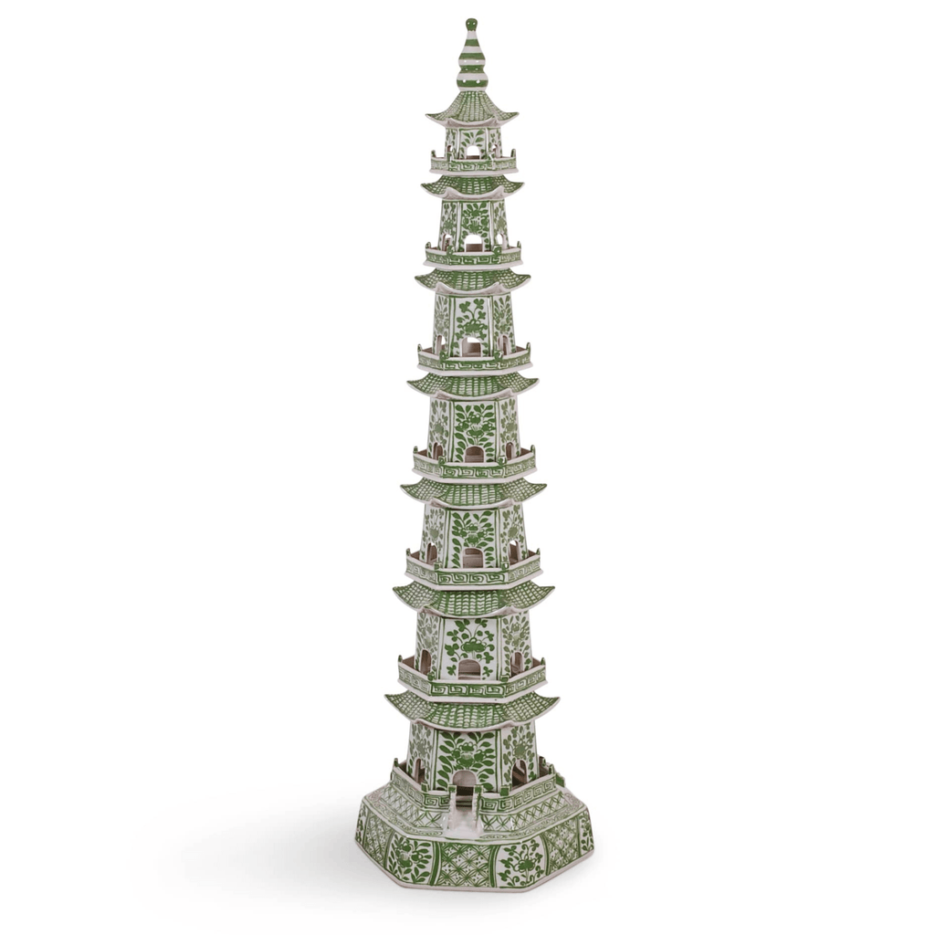 48" Porcelain Green & White 8 Layer Pagoda - Decorative Objects - The Well Appointed House