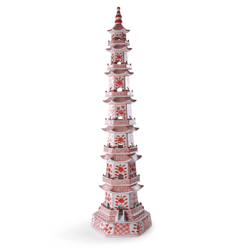 48" Porcelain Rust & White 8 Layer Pagoda - Decorative Objects - The Well Appointed House