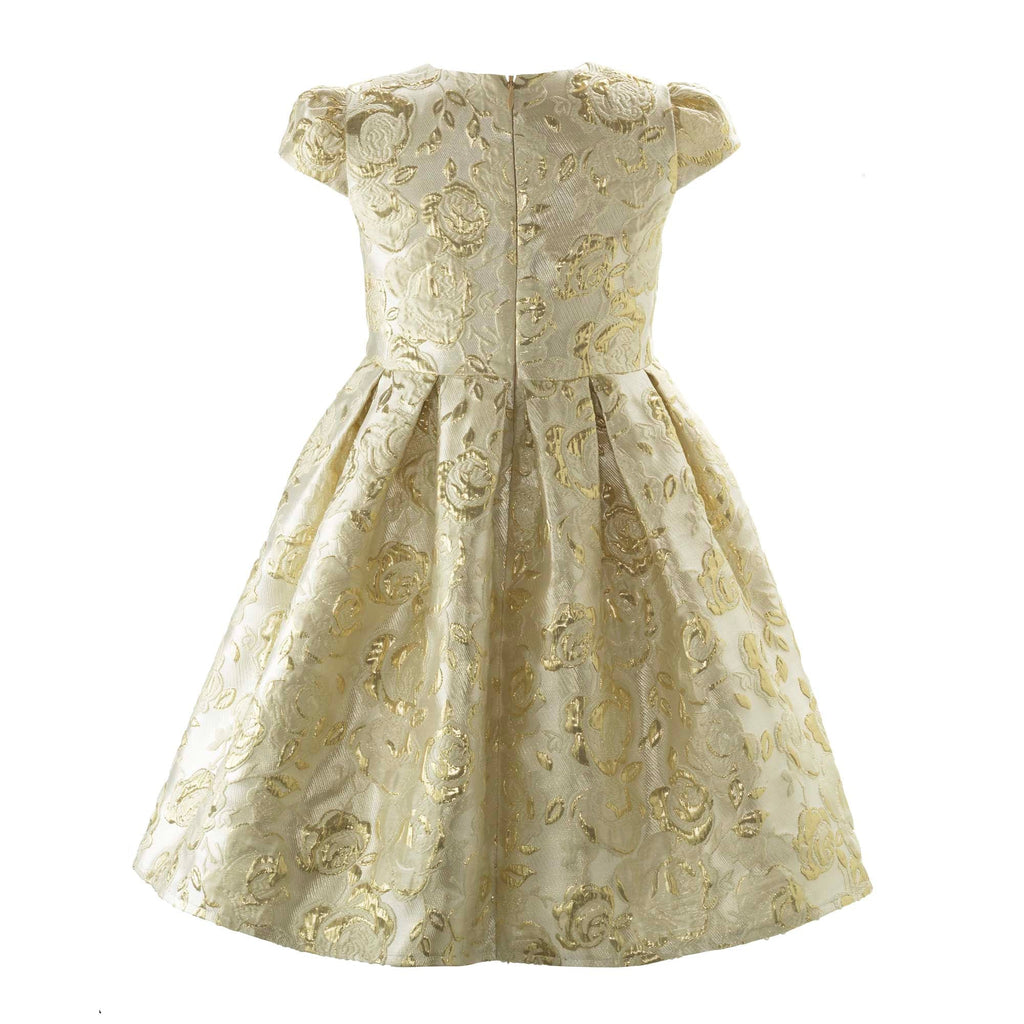 Girls Gold Damask Party Dress - The Well Appointed House
