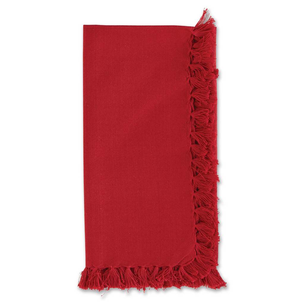 Set of Four Essential Red Fringed Napkins - The Well Appointed House