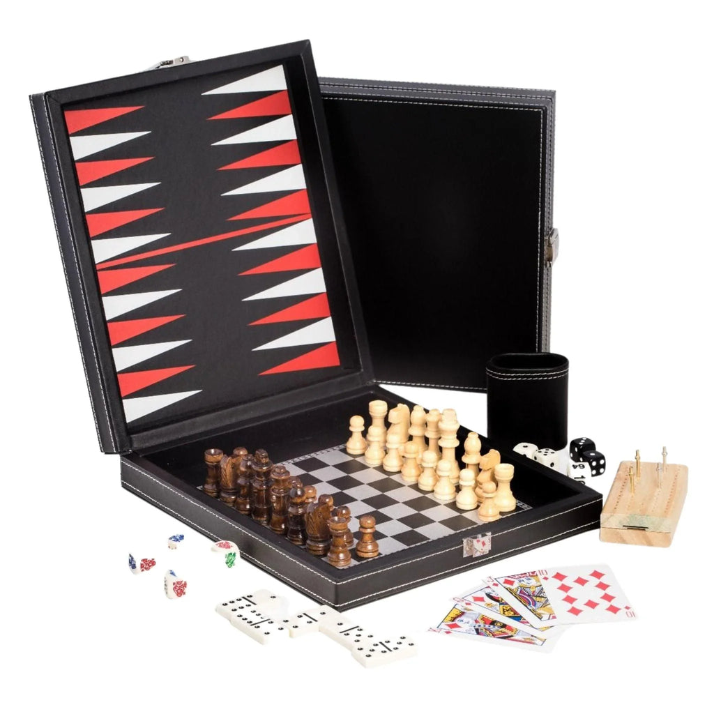 5-in-1 Multi-Game Set in Black Leatherette Case - Games & Recreation - The Well Appointed House