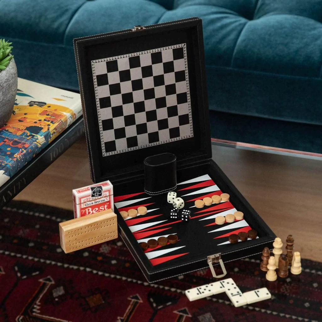 5-in-1 Multi-Game Set in Black Leatherette Case - Games & Recreation - The Well Appointed House