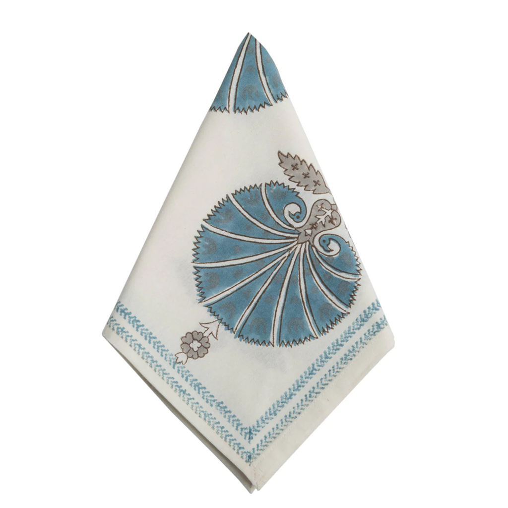 Set of 8 Blue Shell Cabana Printed Cotton Napkins - The Well Appointed House