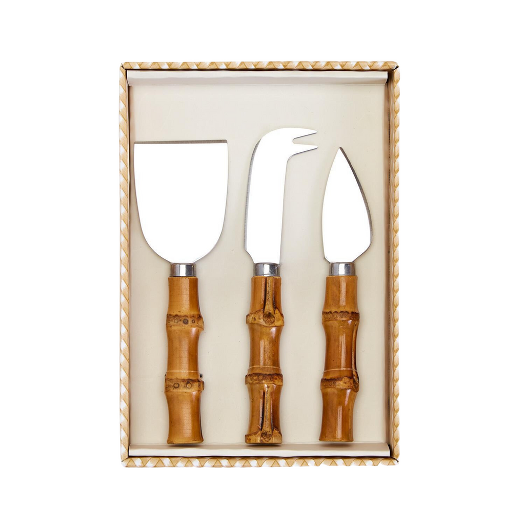 Set of 3 Natural Bamboo Handle Cheese Knives in Gift Box - The Well Appointed House