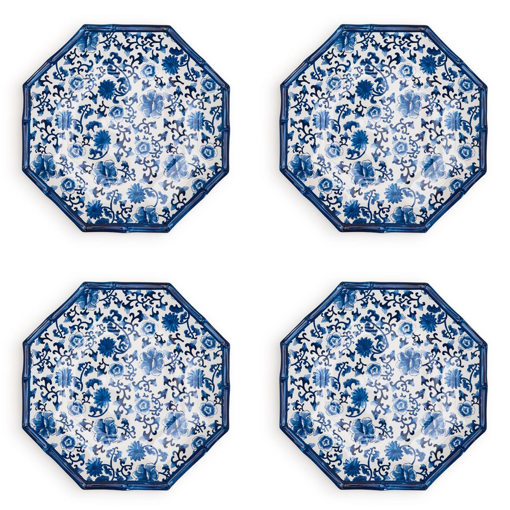 Set of 4 Octagonal Chinoiserie Touch Dinner Plates - The Well Appointed House