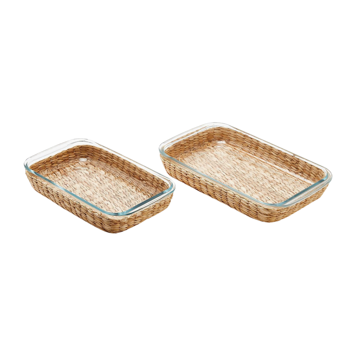 Set of Two Borosilicate Glass Baking Dishes with Removable Hand-Woven