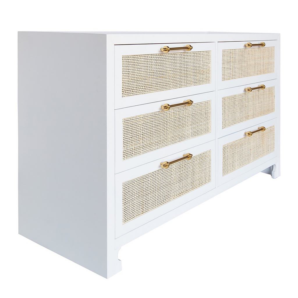 Carla White Six Drawer Dresser With Cane Drawer Fronts - Dressers & Armoires - The Well Appointed House