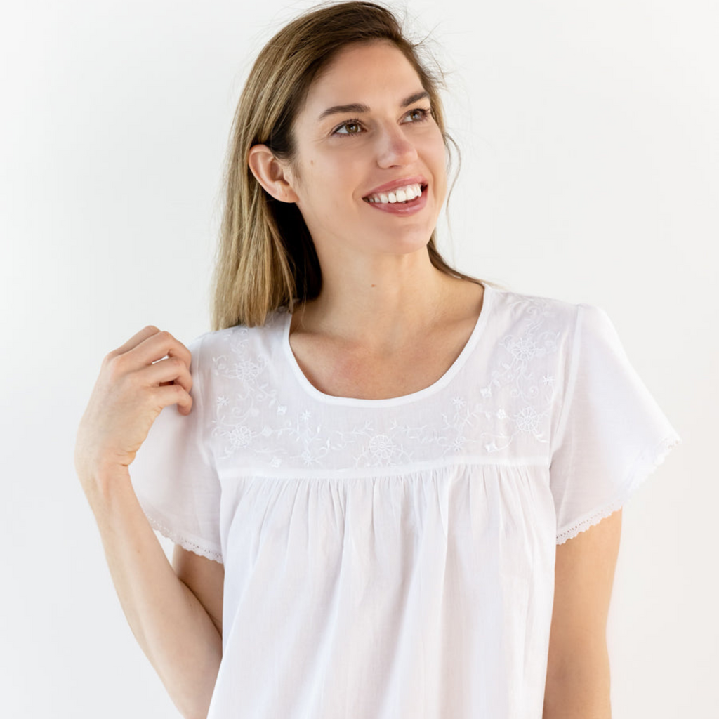 Celeste White Cotton Nightgown - The Well Appointed House