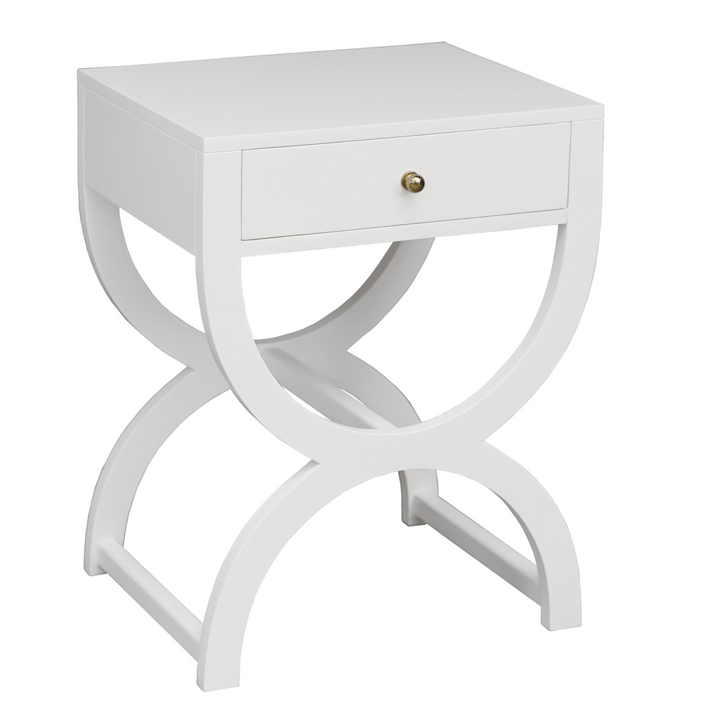 xis One Drawer Side Table in Matte White Lacquer - The Well Appointed House