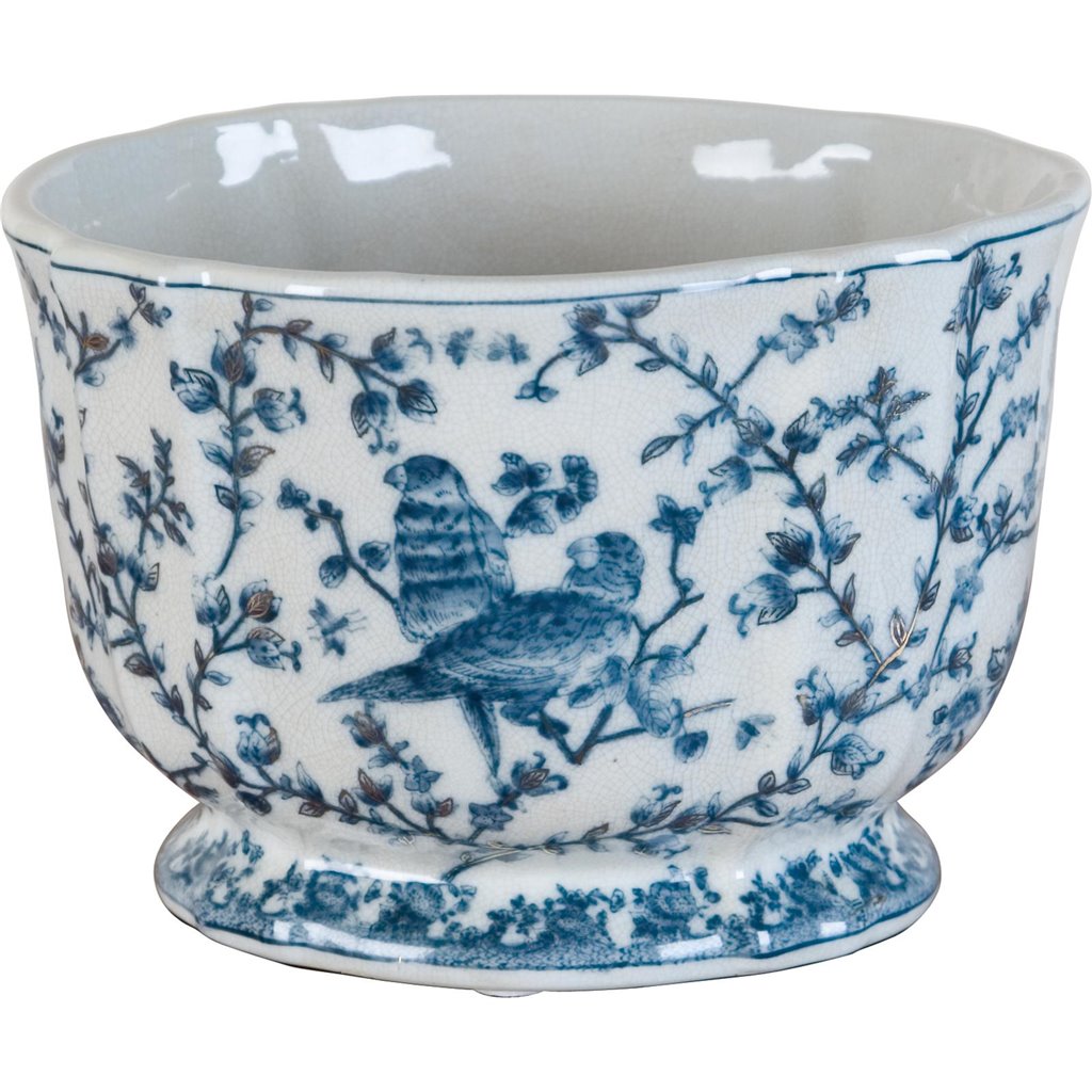 Blue & White Porcelain Planter with Birds - The Well Appointed House