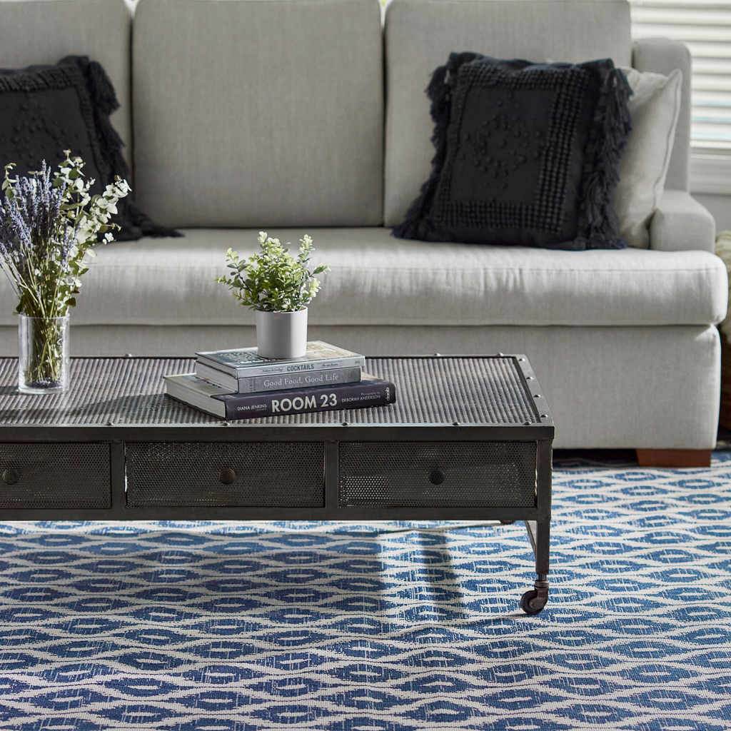 Riviera Blue Recycled Plastic Indoor Outdoor Rug - The Well Appointed House
