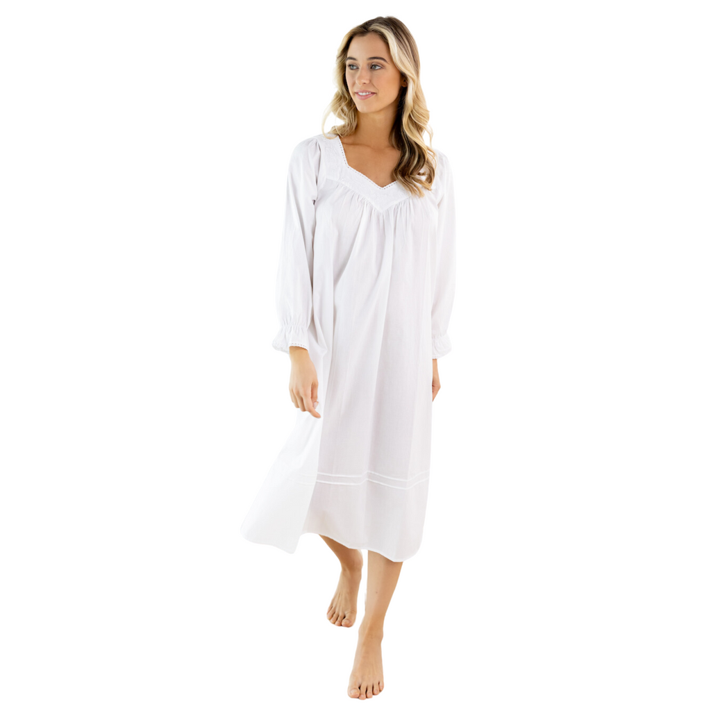 Adelaide White Cotton Nightgown - The Well Appointed House