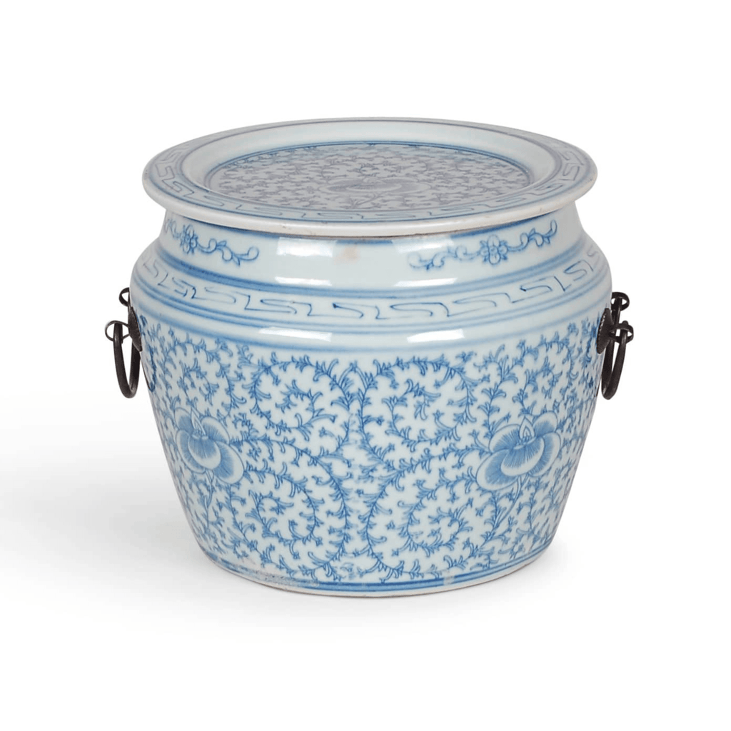 7" Porcelain Blue & White Floral Flat Lidded Jar - Vases & Jars - The Well Appointed House
