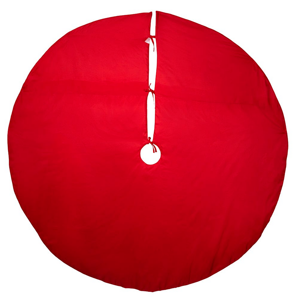 72 Red Dupion With Multi Sequin Poinsettia & Holly Leaves Tree Skirt - The Well Appointed House