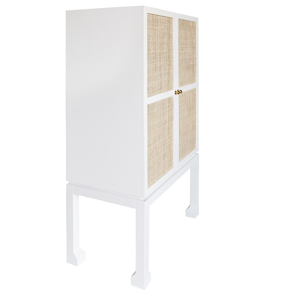 Guthrie Two Door White Bar Cabinet With Cane Door Fronts - Buffets & Sideboards - The Well Appointed House