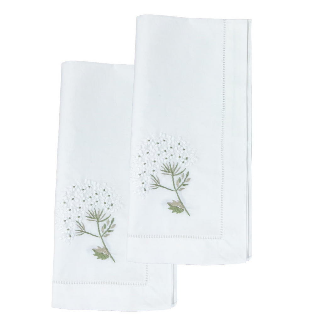 Dinner Napkin in White with Hydrangea Design, Set of 2 - The well appointed house