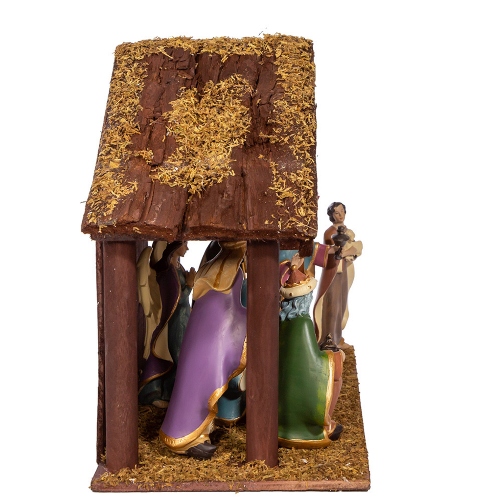 Eight Piece Nativity Set With Wooden Stable - The Well Appointed House