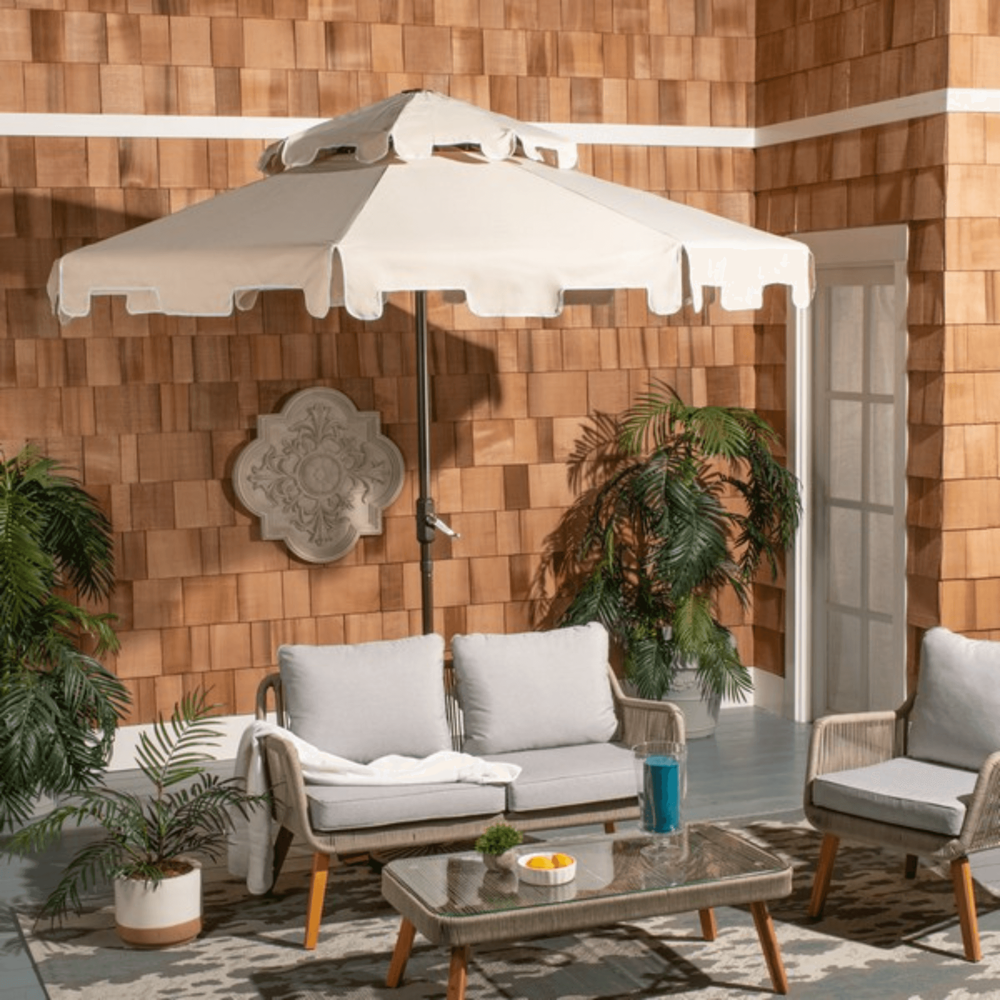 double patio umbrellas Safavieh 9-ft. Zimmerman Double Top Market Patio Umbrella, Beige White