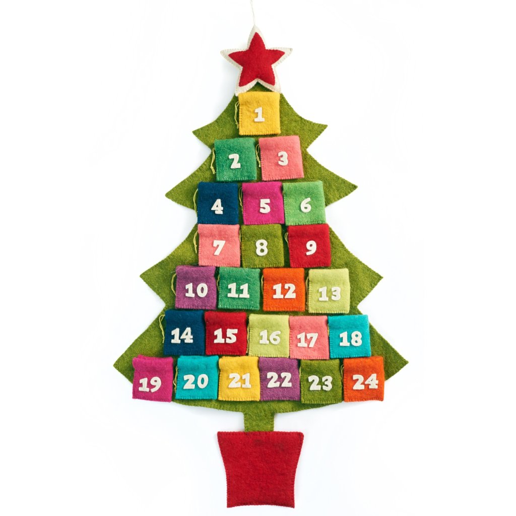 Handmade Hand Felted Wool Multicolor Tree Advent Calendar - The Well Appointed House