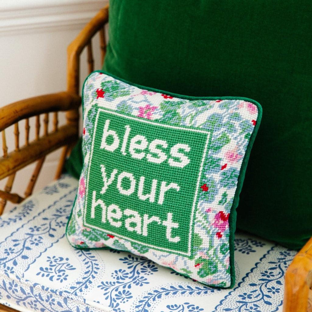 Bless Your Heart Needlepoint Pillow - The Well Appointed House