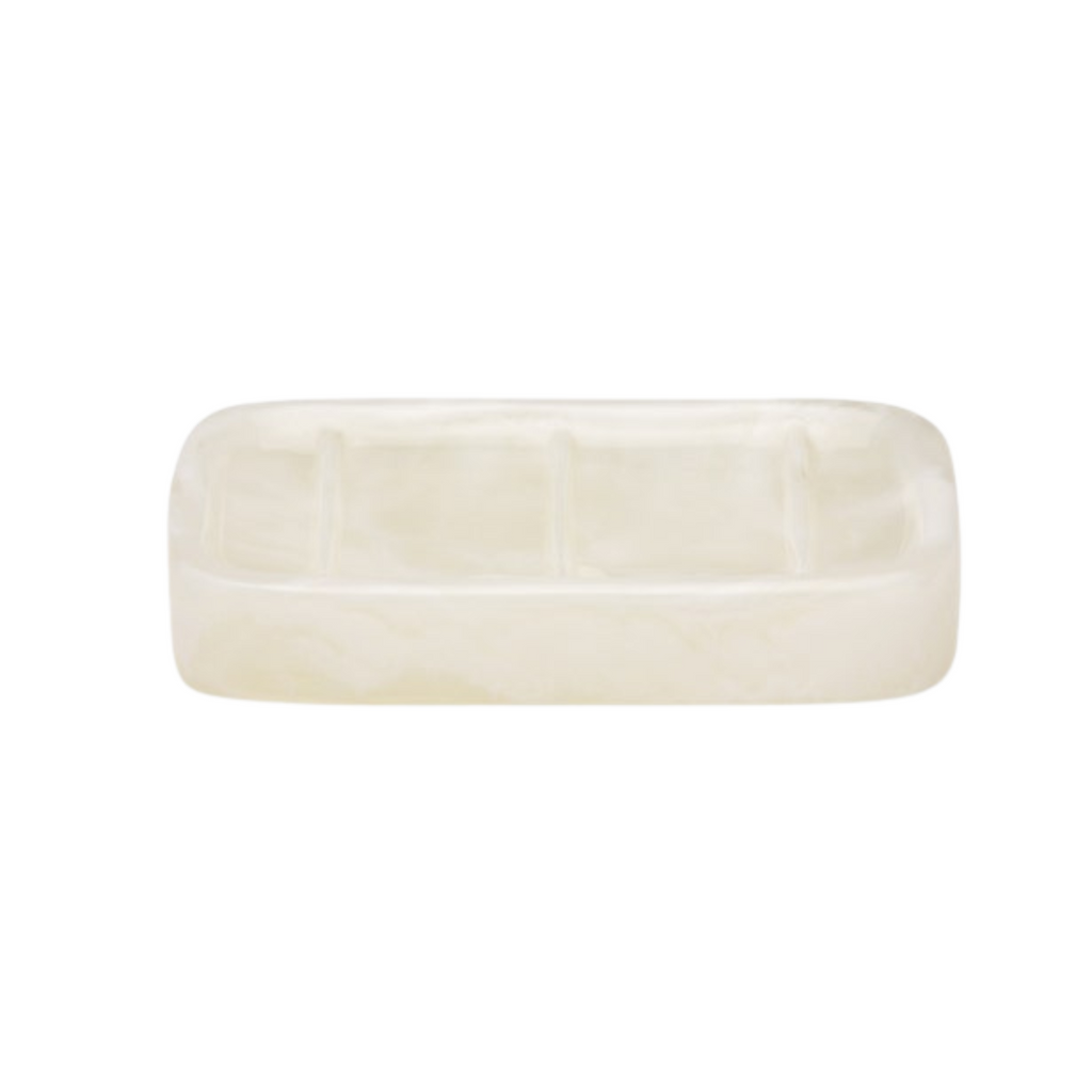 Abiko Pearl White Cast Resin Soap Dish - The Well Appointed House
