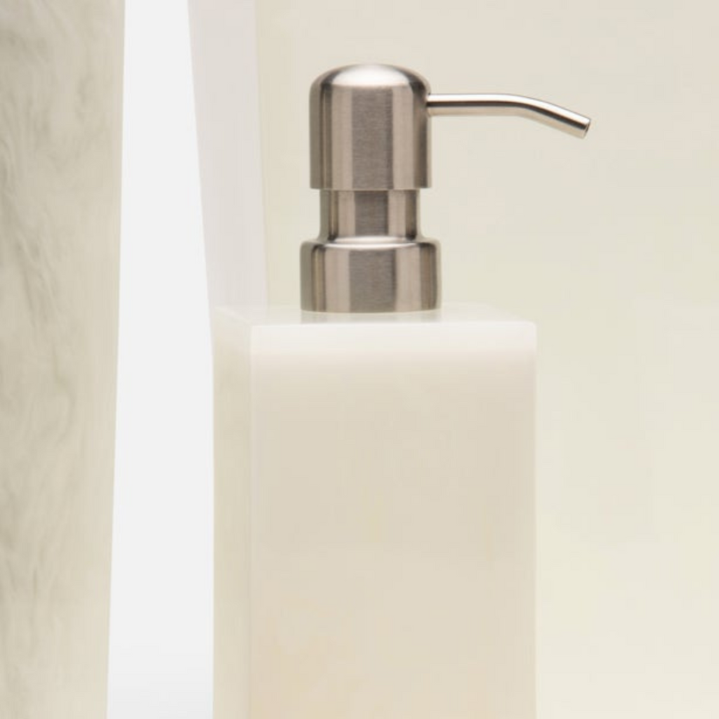 Abiko Pearl White Cast Resin Soap Pump Dispenser - The Well Appointed House