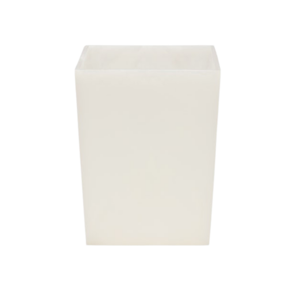 Abiko Pearl White Cast Resin Square Wastebasket - The Well Appointed House