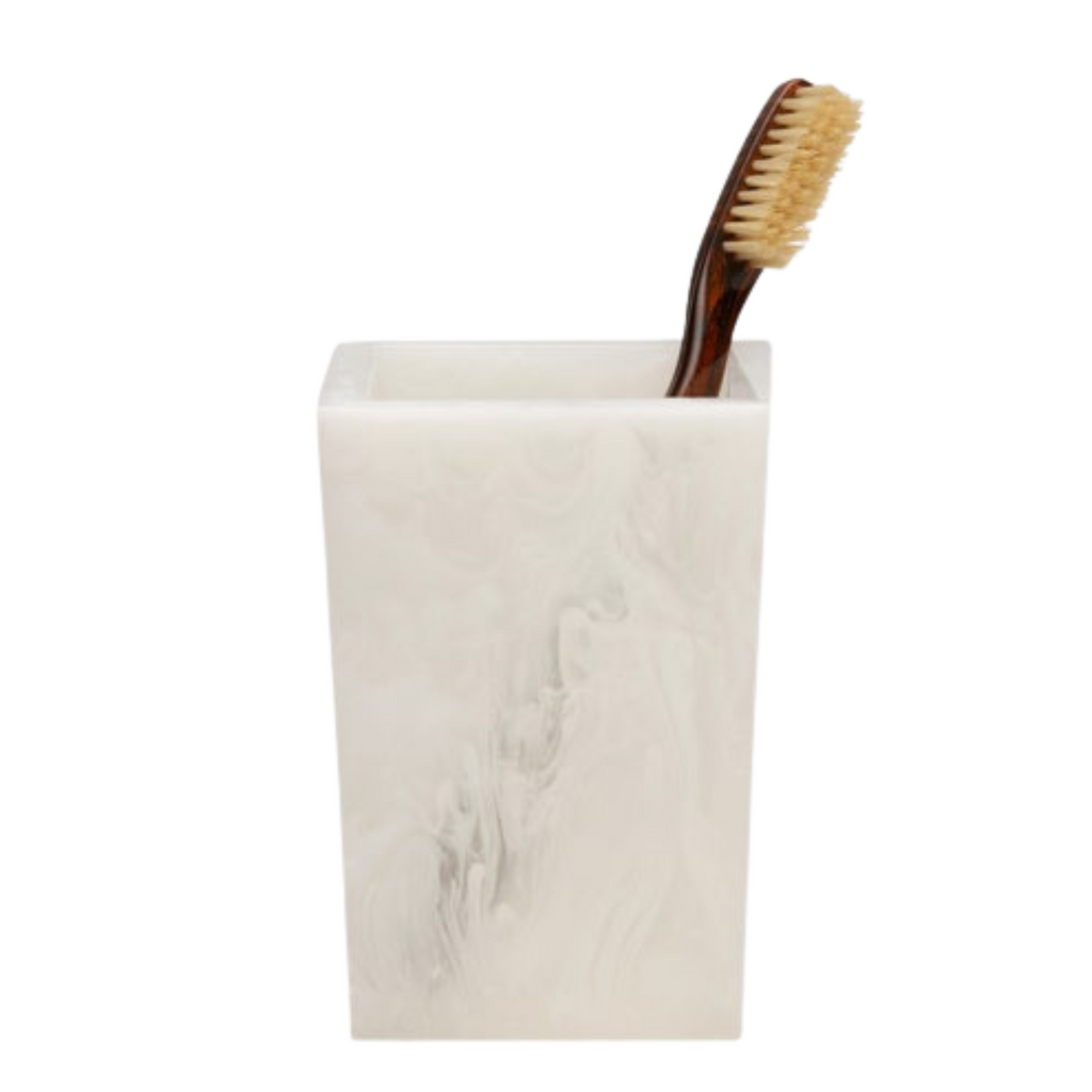 Abiko Pearl White Cast Resin Toothbrush Holder - The Well Appointed House