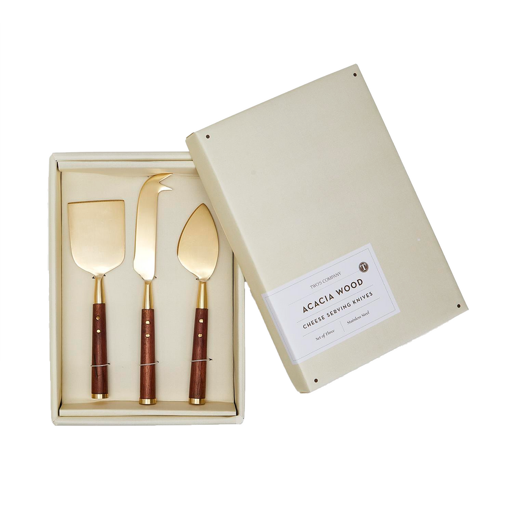 Acacia Wood S3 Cheese Knives in Gift Box - The Well Appointed House