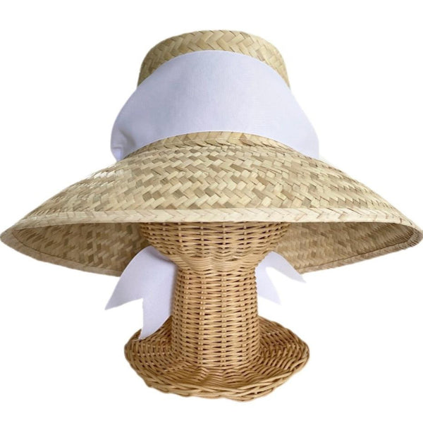 Woven Straw Short Brim Sun Hat with Grosgrain Ribbon Trim Wildflower Sun Hat - Navy Wide & Short Grosgrain Ribbon  main image 4