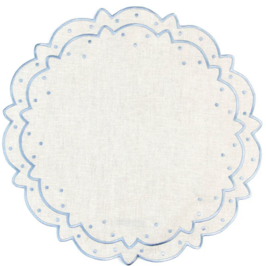Round Linen Placemat With Light Blue Accents - The Well Appointed House