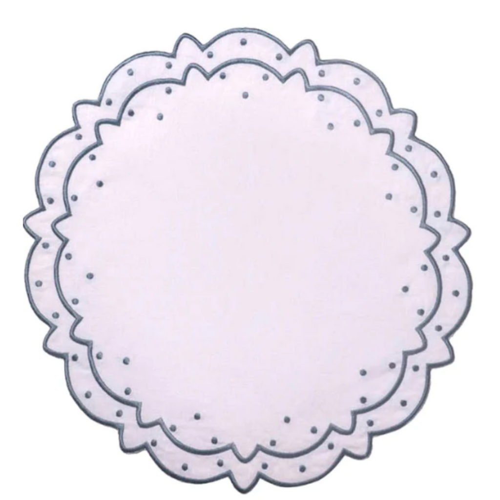 Set of 12 White With Blue Embroidery Placemats  - The Well Appointed House