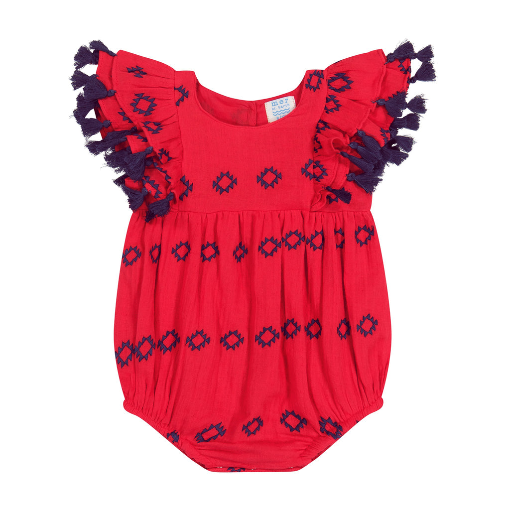 Anna Baby Romper Red Embroidery - The Well Appointed House
