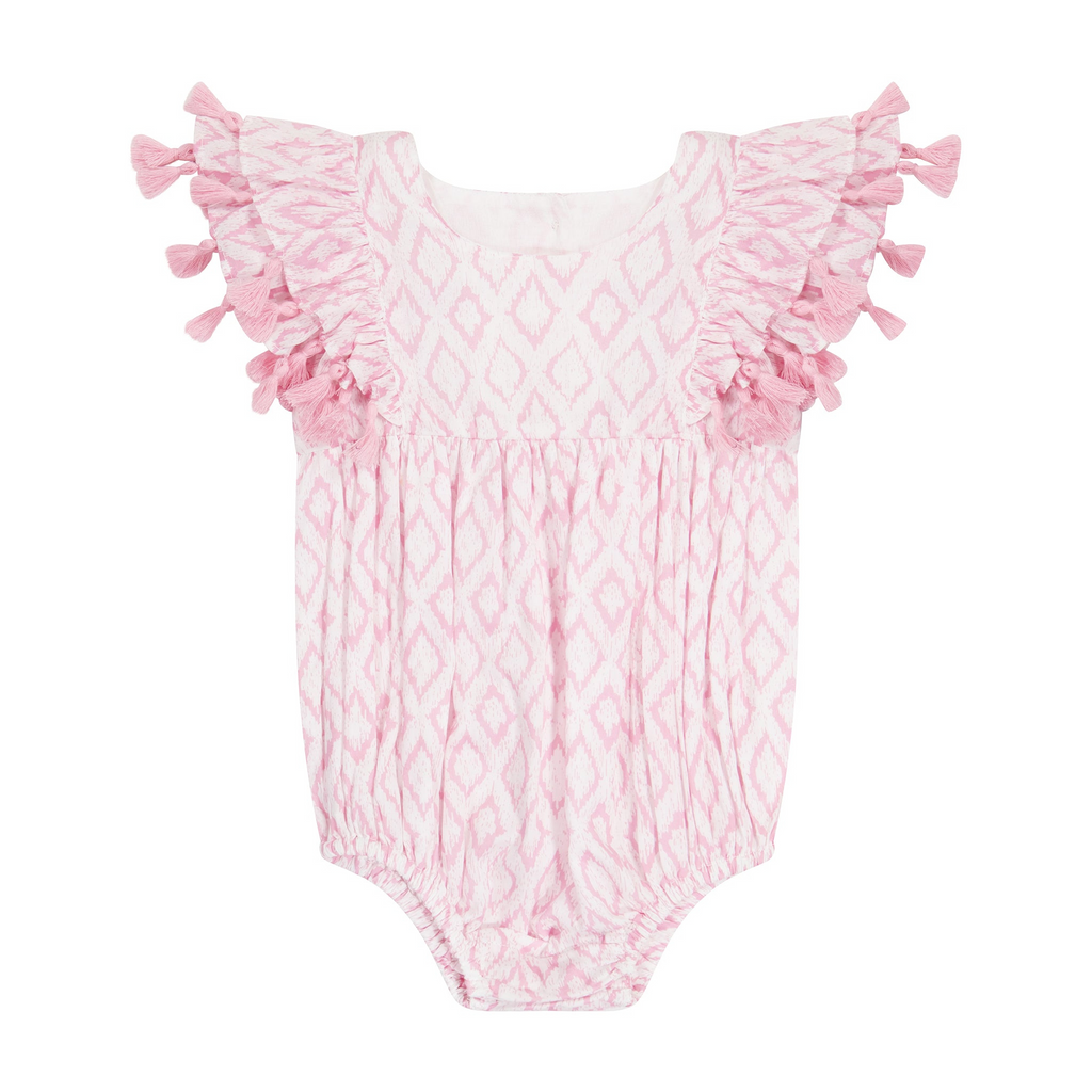 Anna Baby Romper in Soft Pink Ikat - The Well Appointed House