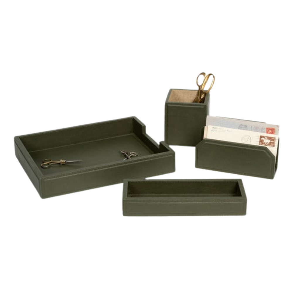 Asby Desk Accessory Set in Forest Full-Grain Leather - The Well Appointed House