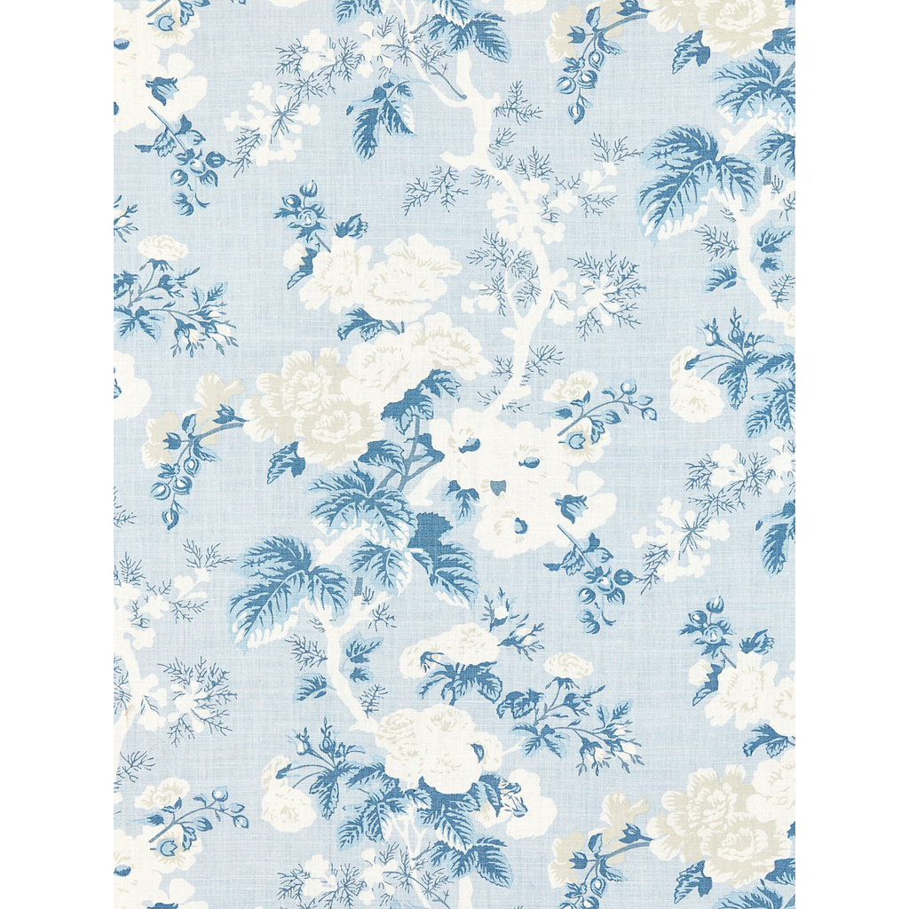 Ascot Linen Print Floral Fabric in Sky Blue & White - The Well Appointed House