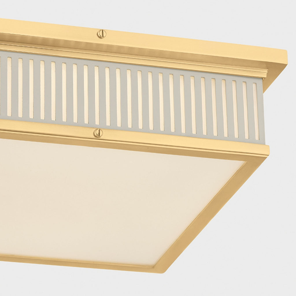 Ashdown Square Flush Mount Aged Brass and Off White - The Well Appointed House